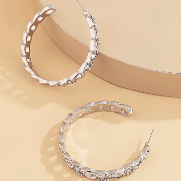 Silver Rhinestone Hoop Earrings - Picture 4 of 5